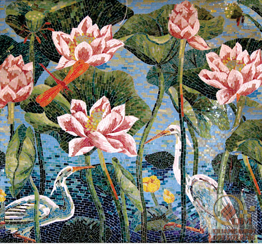 Tranh mosaic gốm Sen Hồng